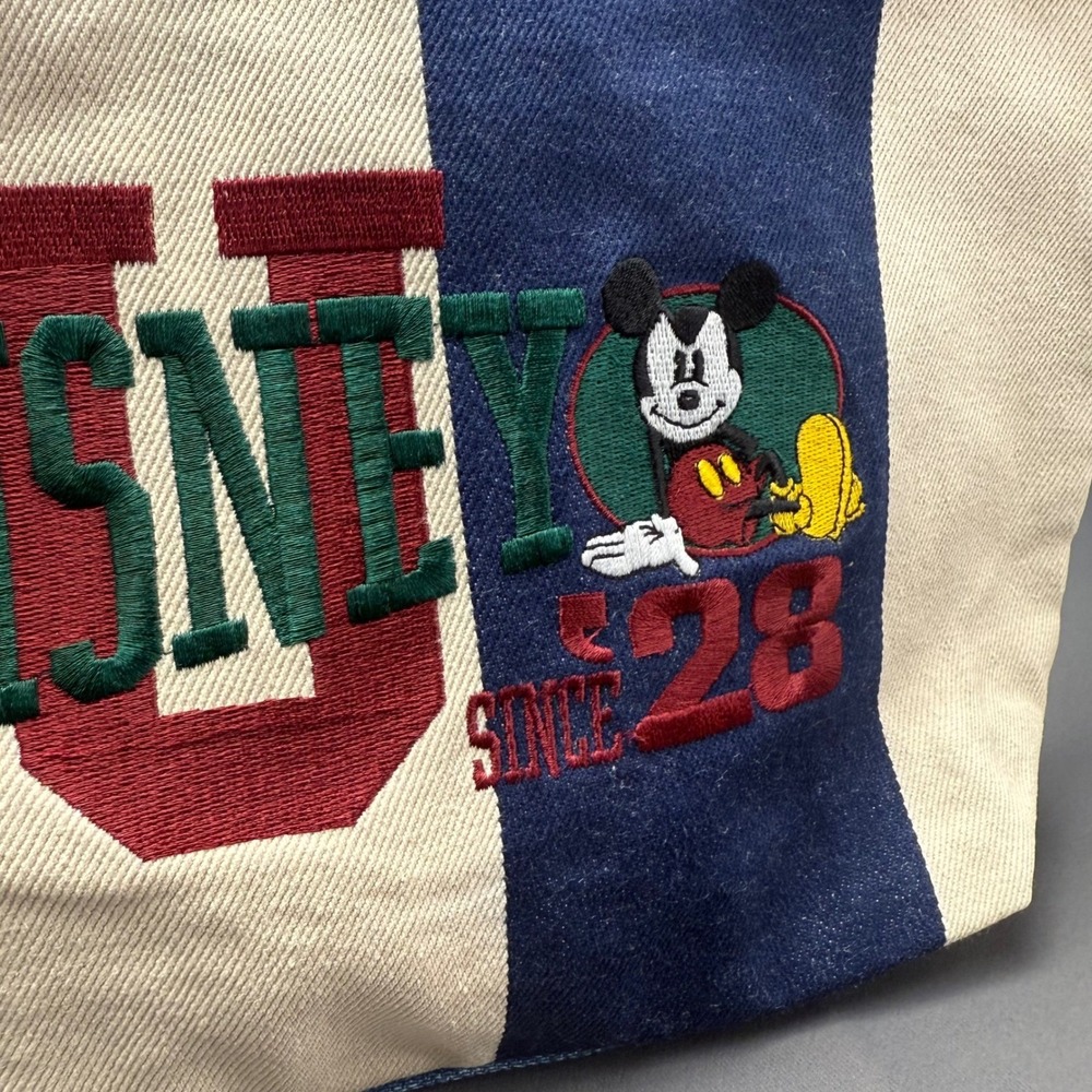 Disney Mickey Mouse Vintage Striped Canvas & Denim Cosmetic Bag Navy Cream Pouch - Picture 10 of 16